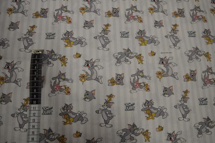 Bomuld stribet m/Tom og Jerry