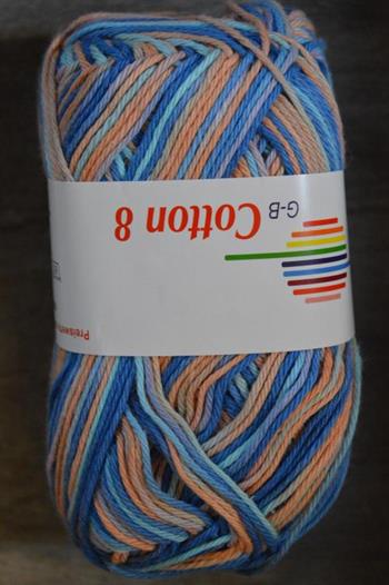 GB cotton 8, Lys turkis, dueblå, fersken