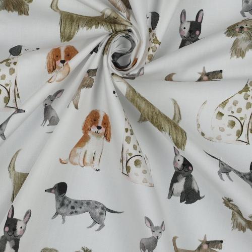Fine poplin digital Dogs, White