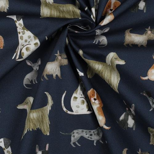 Fine poplin digital Dogs, Blue