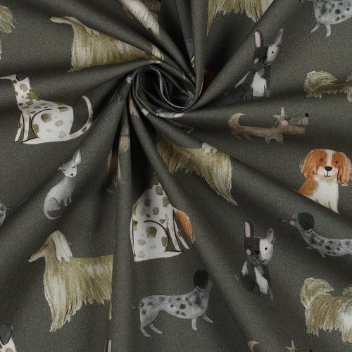 Fine poplin digital Dogs, Army green
