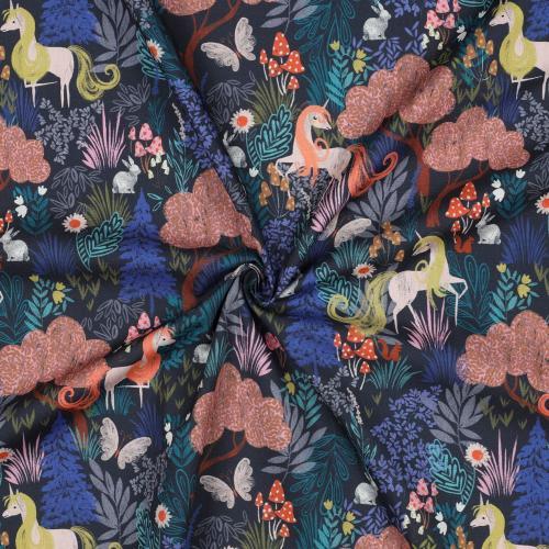 Fine poplin digital, Unicorns, Navy