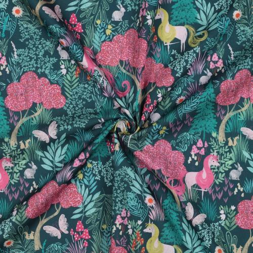 Fine poplin Digital, Unicorns, Dark green