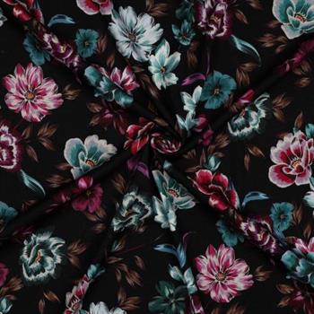 Rosella/viscose stretch Digital Flowers, Black