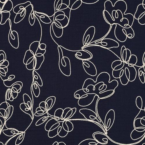 Double gauze Embroidery Flowers, Navy