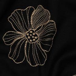 Linen viscose Embroidery Flowers, Black