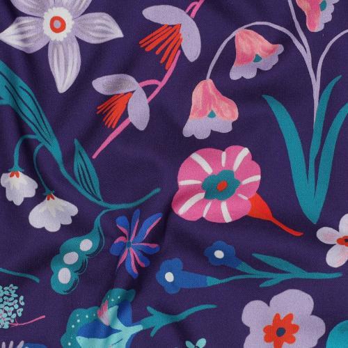 Fine poplin Digital Meadow Flower Nerida Hansen, Dark purple