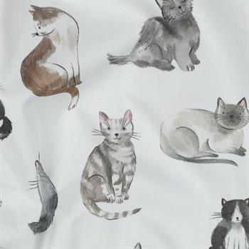 Fine poplin digital Cats, White