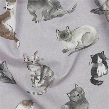 Fine poplin digital Cats, Lavender
