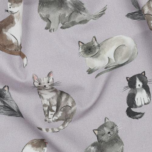 Fine poplin digital Cats, Lavender