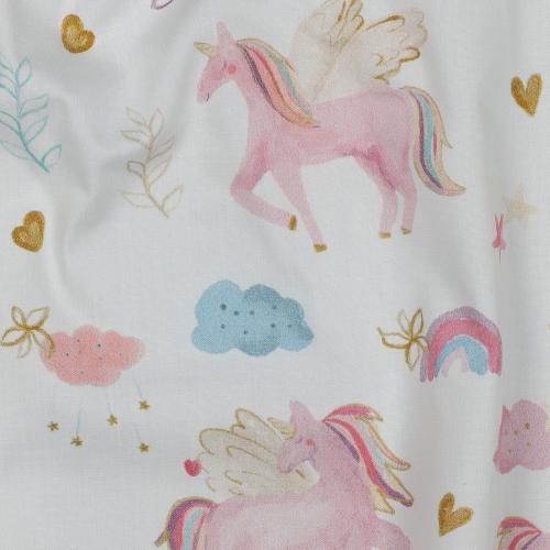 Fine poplin Forest Digital Unicorns, White