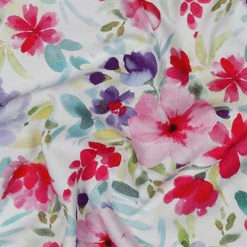 Økotex bomulds jersey digital Aquarel Flowers, White