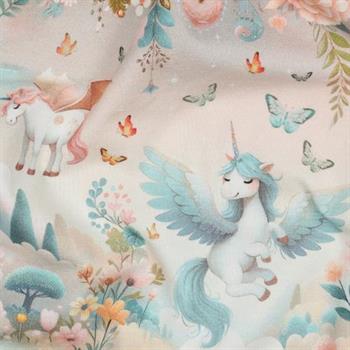 Økotex bomulds jersey digital Unicorn, Ecru