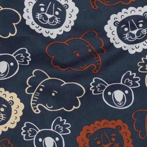 Fine poplin Safari Animals, Navy