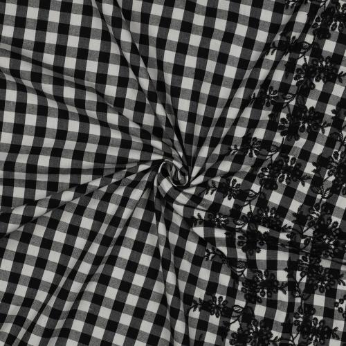 Cotton checks one-side border, Black/white