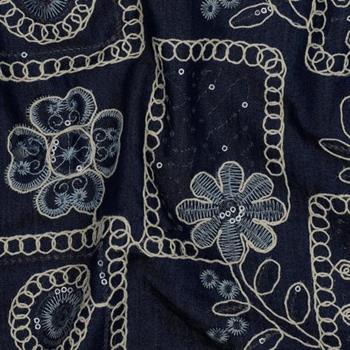 Denim Embroidery Flowers Sequins, Dark blue