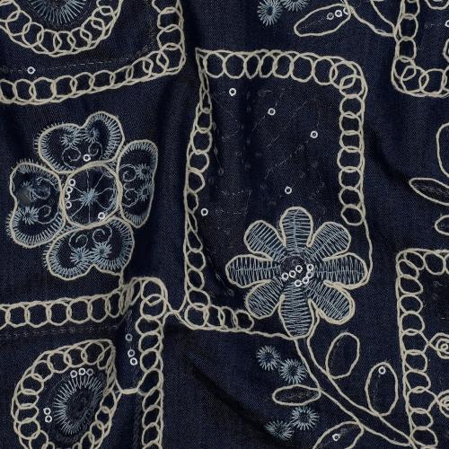 Denim Embroidery Flowers Sequins, Dark blue