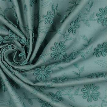 Cotton voile embroidery Flowers, Old green