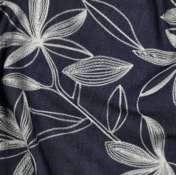 Denim Embroidery Flowers, White