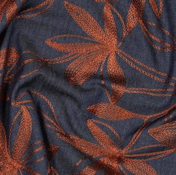 Denim Embroidery Flowers, Camel