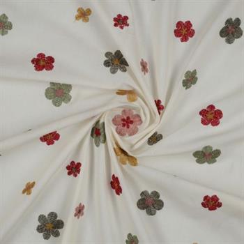 Cotton voile embroidery Flowers, Ecru