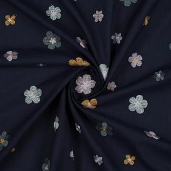 Cotton voile Embroidery Flowers, Navy