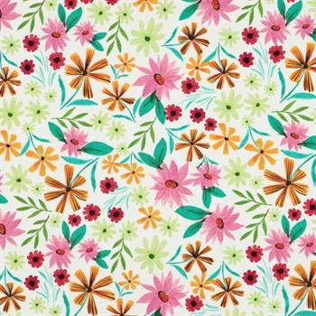 Økotex bomulds jersey Flowers, white