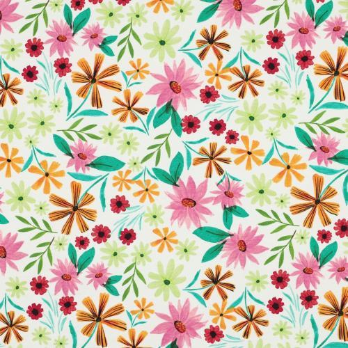Økotex bomulds jersey Flowers, white