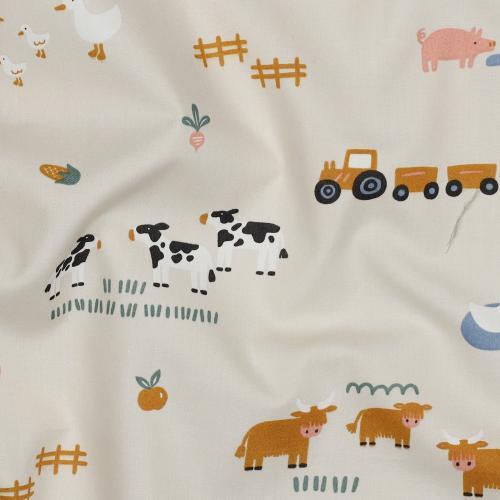 Fine poplin Farm animals, off-white