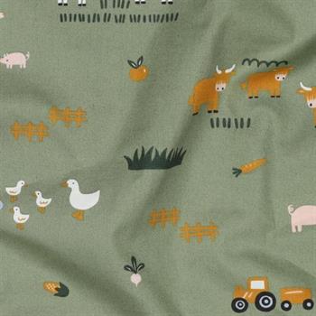 Fine poplin Farm animals, Army green