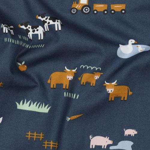 Fine poplin Farm Animals, Blue