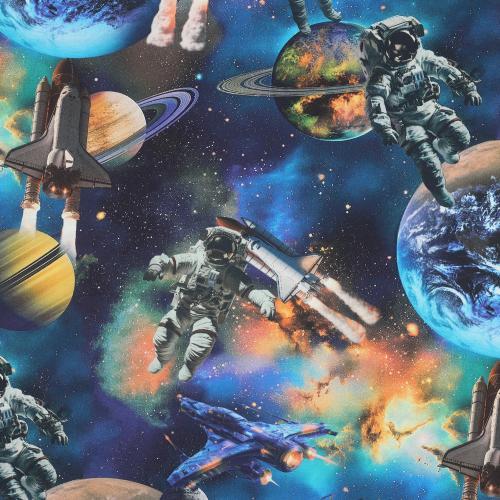 Fine poplin digital Space, Navy