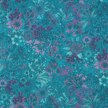 Fine poplin digital Flowers, Petrol