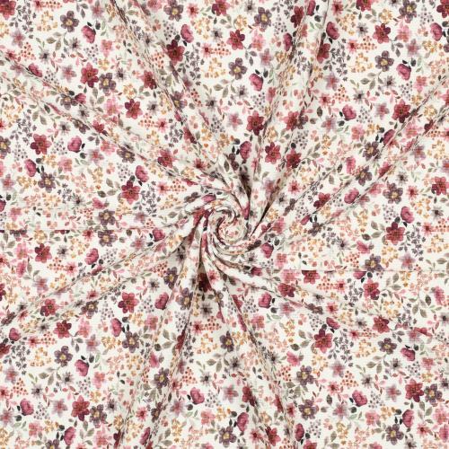 Rib jersey Digital Flowers, Bordeaux