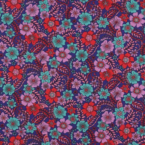 Fine poplin flowers, Navy