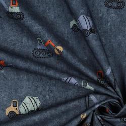 Fine poplin Digital woerk vehicles, Blue