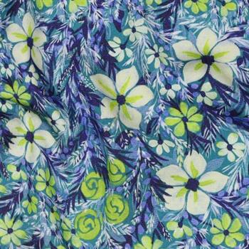 Viscose satin Digital Flowers, Navy