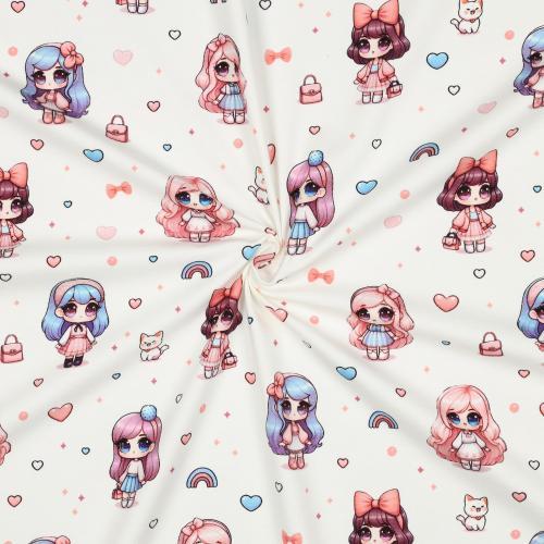 Økotex bomulds jersey digital Dolls, White
