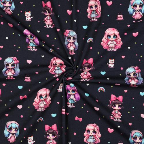 Økotex bomulds jersey Digital dolls, Navy