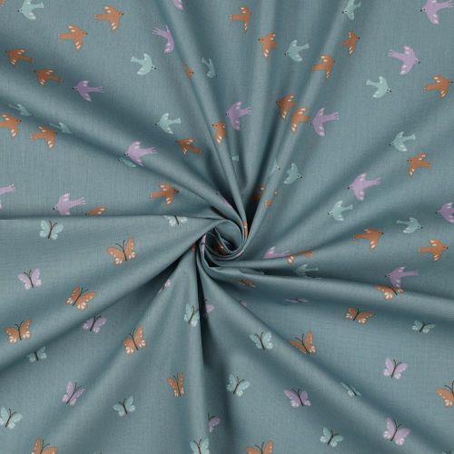 Bomuld/poplin Gots Birds og Butterflies,  Dark mint