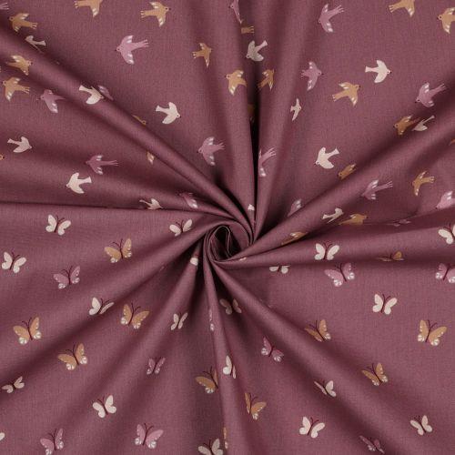 Bomuld/Poplin Gots Birds og Butterflies, Wine Red