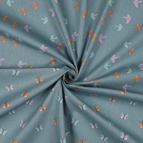 Bomuld/poplin Gots Birds og Butterflies, Dark mint