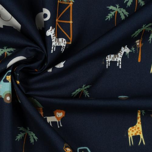 Fine poplin Safari animals, Navy