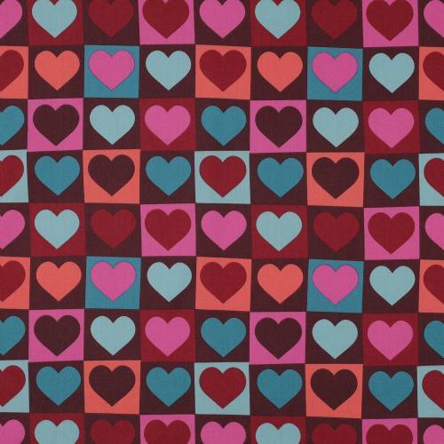 Fine poplin Hearts, Bordeaux