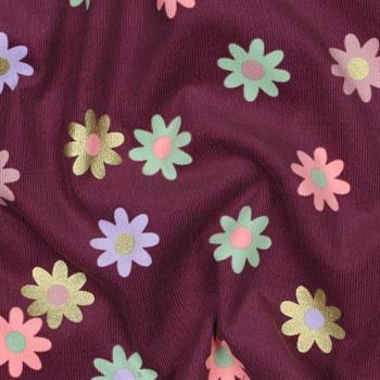 Babycord foil Flowers, Bordeaux