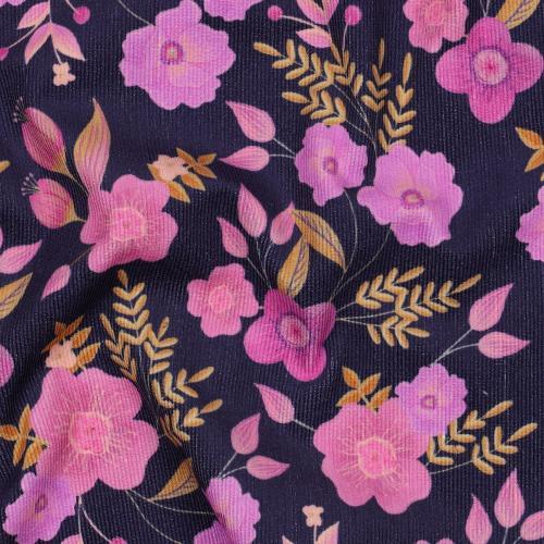 Babycord digital Flowers, Navy