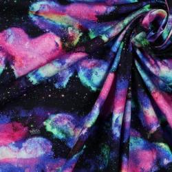 Økotex bomulds jersey, Neon Hearts, Navy/pink