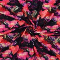 Økotex bomulds jersey Neon Hearts, Navy/coral