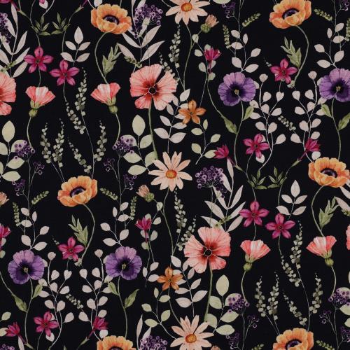 Økotex bomulds jersey Digital Flowers, Navy
