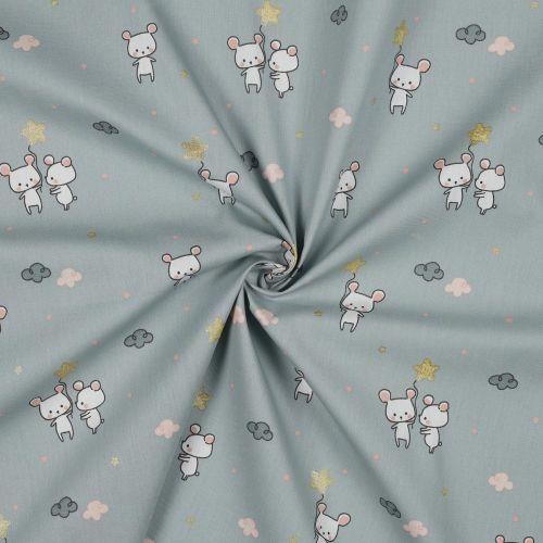 Poplin Glitter sweet Mouse, Ocean green